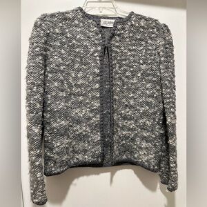 Vintage St. John Collection by Marie Gray Textured Knit Grey & White Cardigan